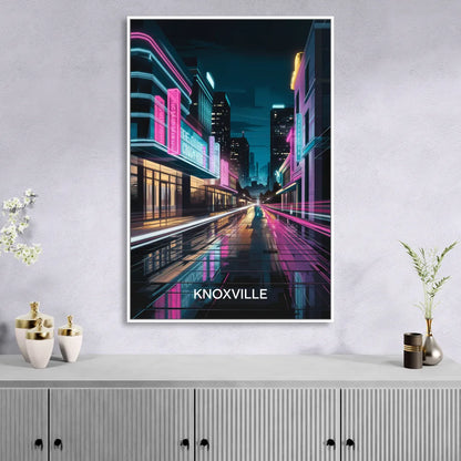 Knoxville Urban Night Lights Living Room - White Canvas Wall Art