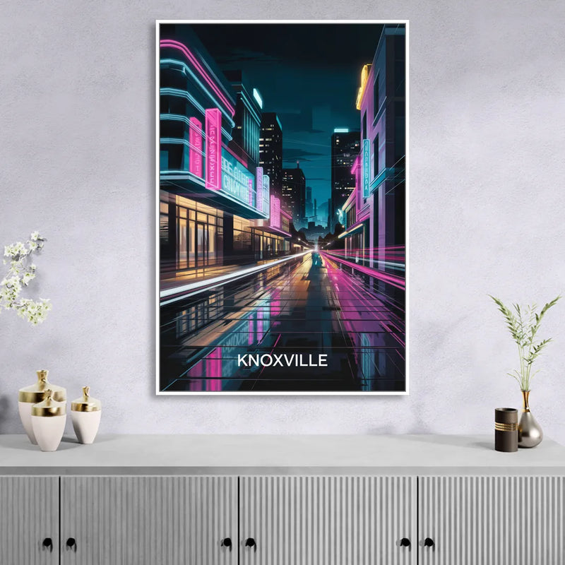 Knoxville Urban Night Lights Living Room - White Canvas Wall Art