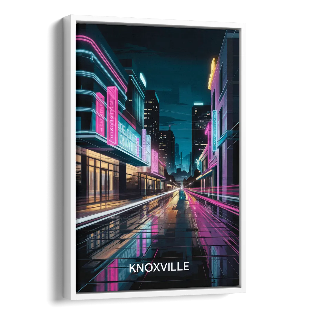 Knoxville Urban Night Lights Side - White Canvas Wall Art