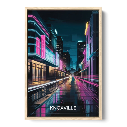 Knoxville Urban Night Lights - Oak Framed Canvas Wall Art - Front