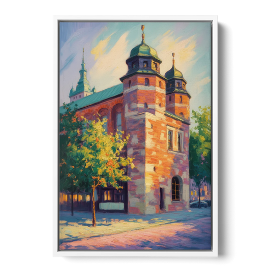 Krakow Barbican - White Framed Canvas Wall Art - Front