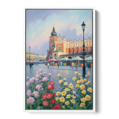 Krakow's Cloth Hall - White Framed Canvas Wall Art - Front