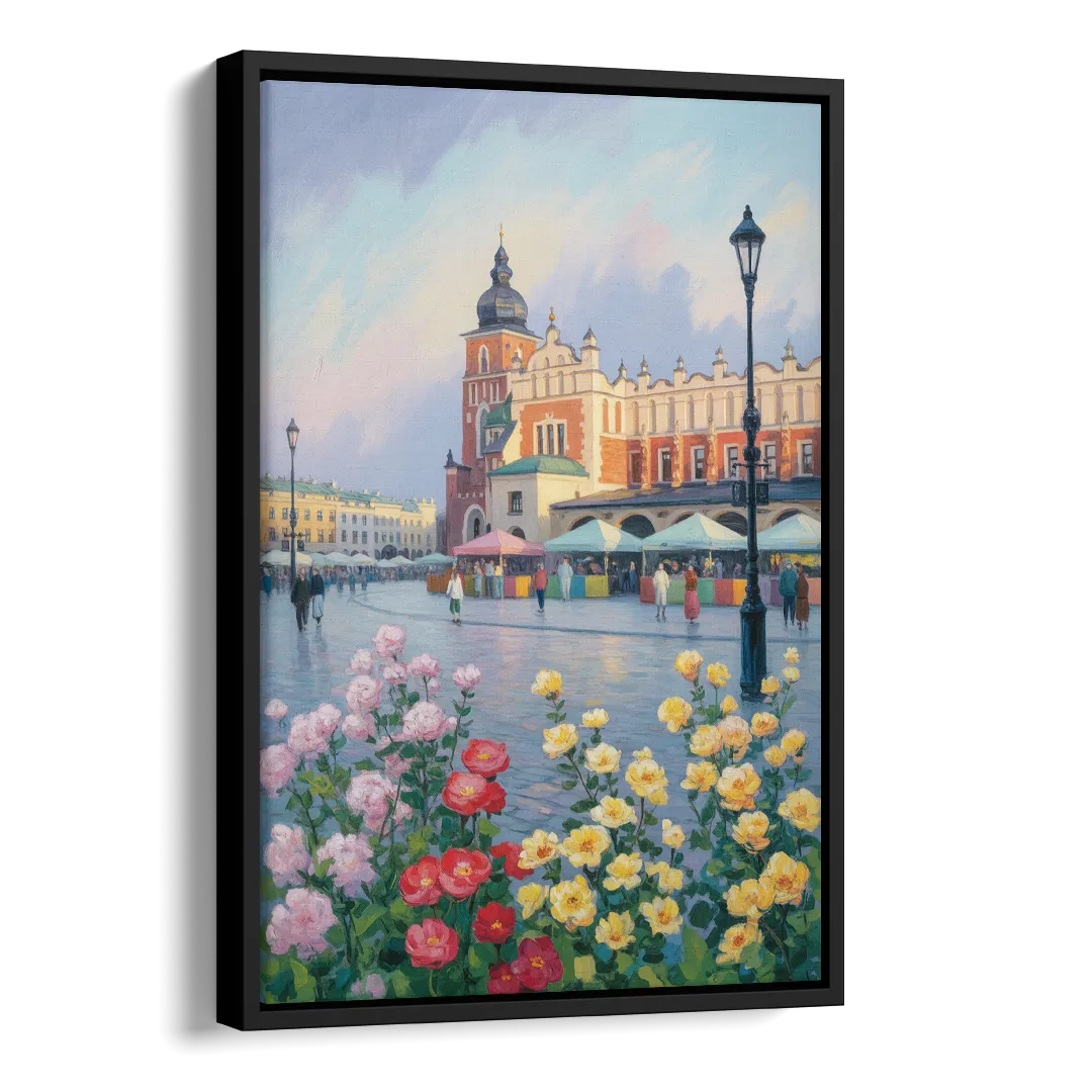 Krakow's Cloth Hall Side - Black Canvas Wall Art