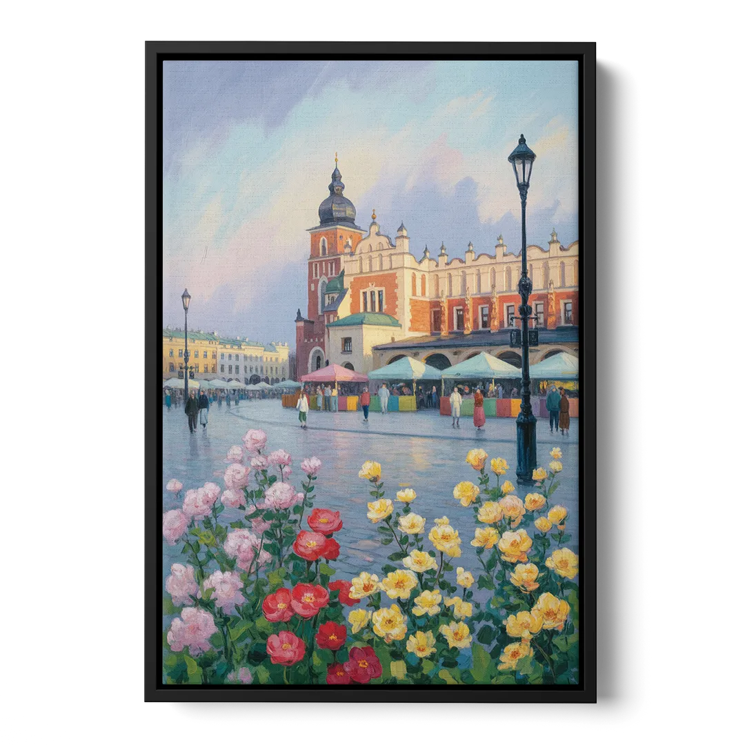 Krakow's Cloth Hall Front - Black Canvas Wall Art