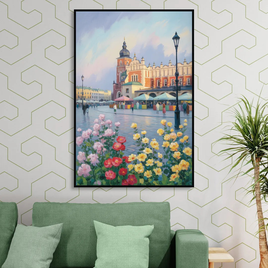 Krakow's Cloth Hall Living Room - Black Canvas Wall Art
