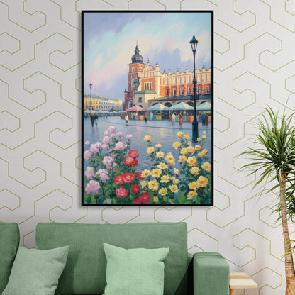 Krakow's Cloth Hall Living Room - Black Canvas Wall Art