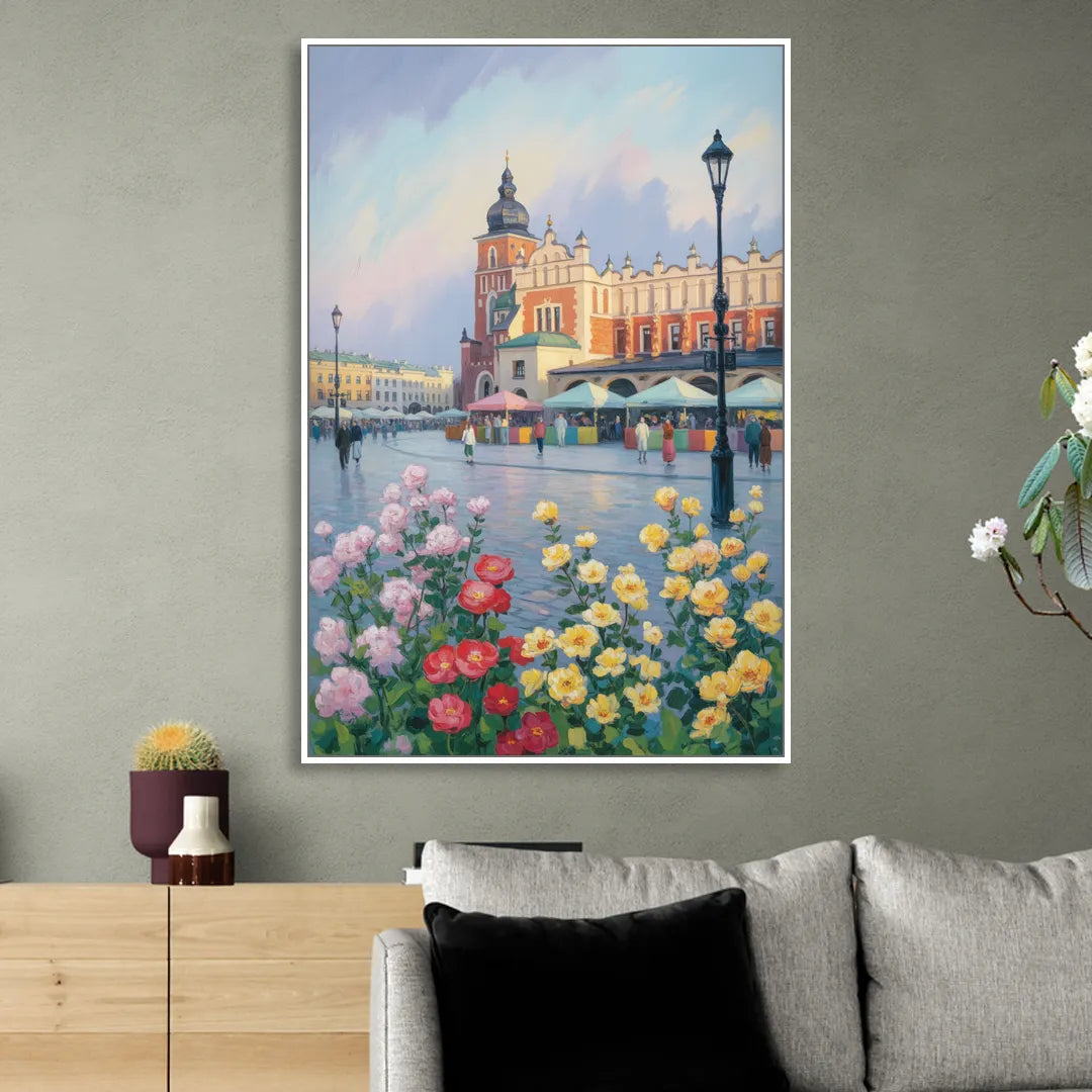 Krakow's Cloth Hall Living Room - White Canvas Wall Art
