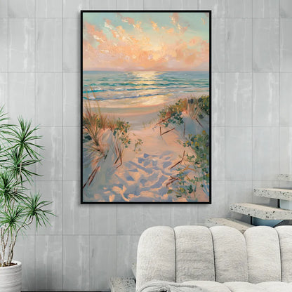 La Jolla Beachfront Serenity Living Room - Black Canvas Wall Art