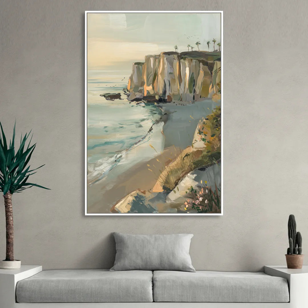 La Jolla Cliffside Beauty Living Room - White Canvas Wall Art