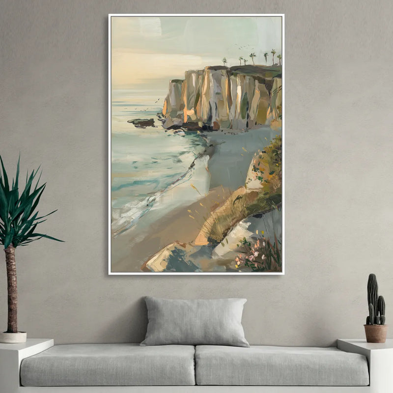 La Jolla Cliffside Beauty Living Room - White Canvas Wall Art