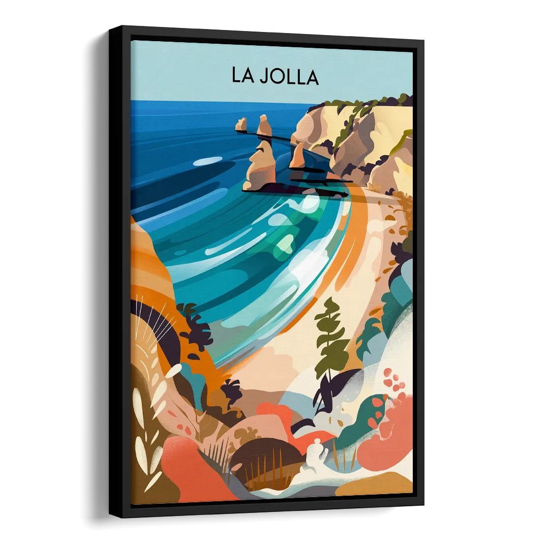 La Jolla Coastal Vibes Side - Black Canvas Wall Art