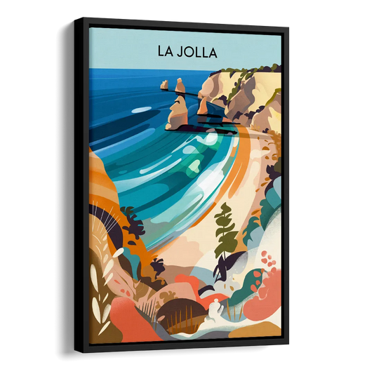 La Jolla Coastal Vibes Side - Black Canvas Wall Art