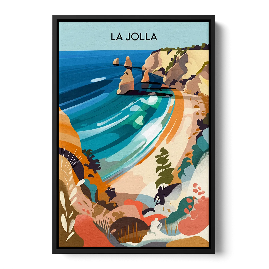 La Jolla Coastal Vibes Front - Black Canvas Wall Art