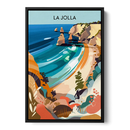 La Jolla Coastal Vibes Front - Black Canvas Wall Art