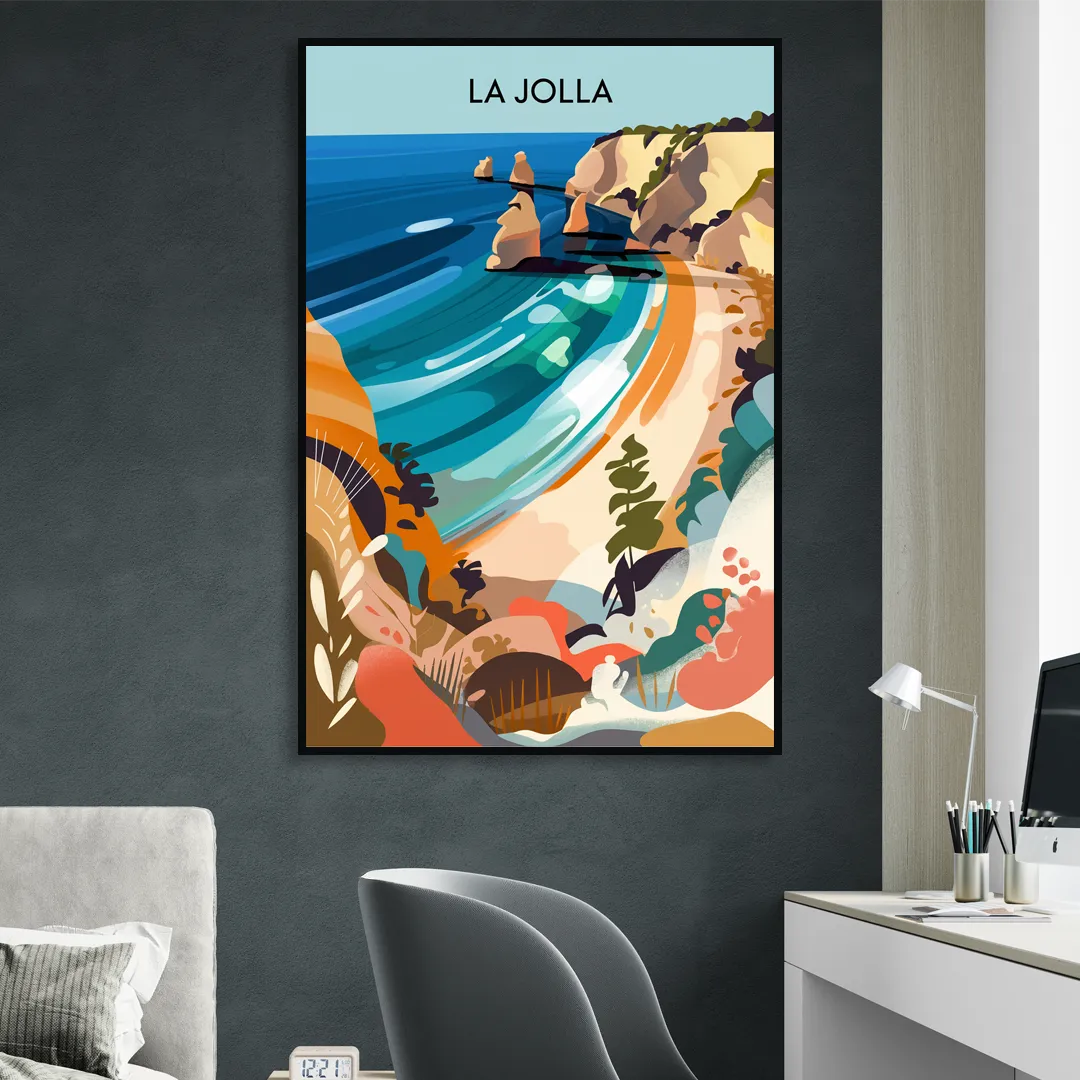 La Jolla Coastal Vibes Sitting Room - Black Canvas Wall Art