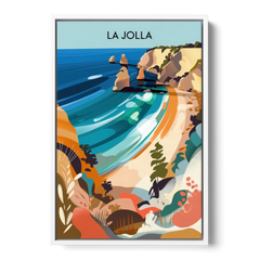 La Jolla Coastal Vibes - White Framed Canvas Wall Art - Front