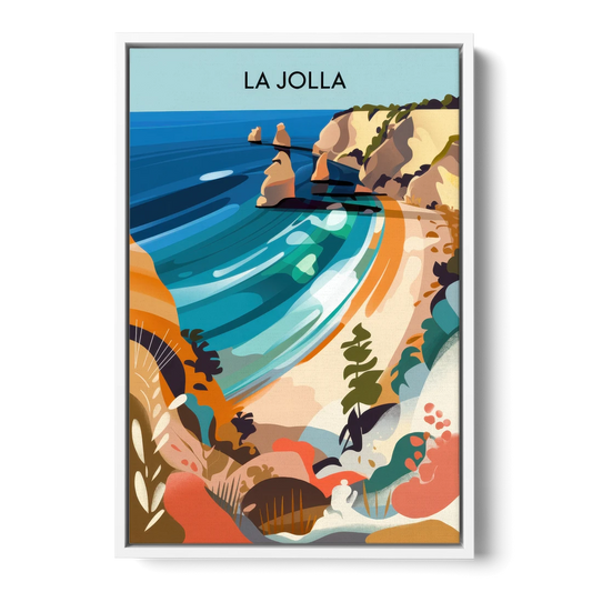 La Jolla Coastal Vibes - White Framed Canvas Wall Art - Front