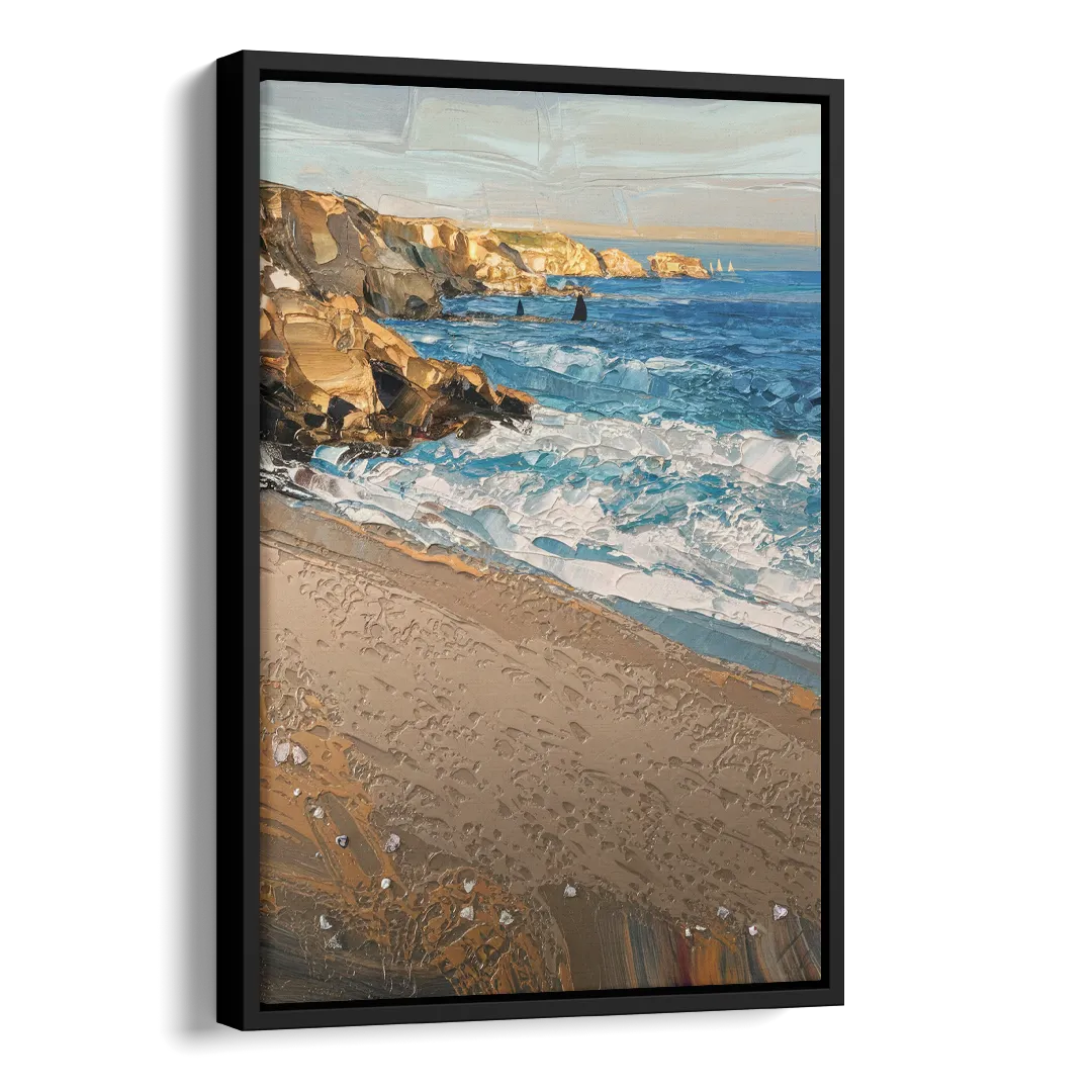 La Jolla Golden Coast Side - Black Canvas Wall Art