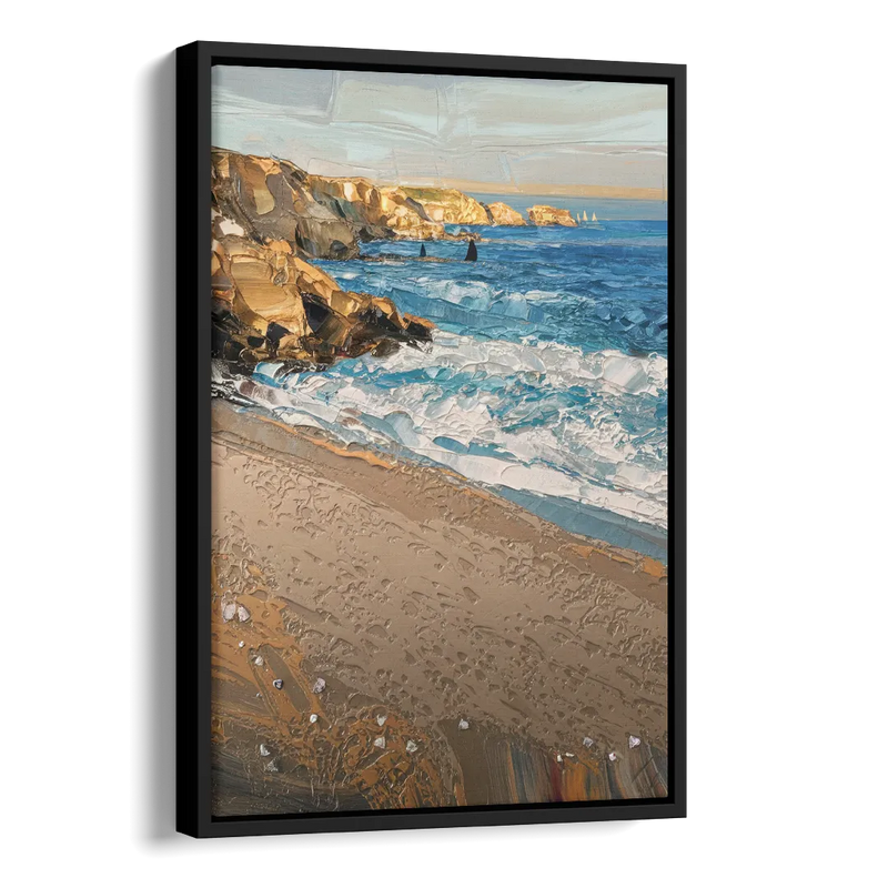 La Jolla Golden Coast Side - Black Canvas Wall Art