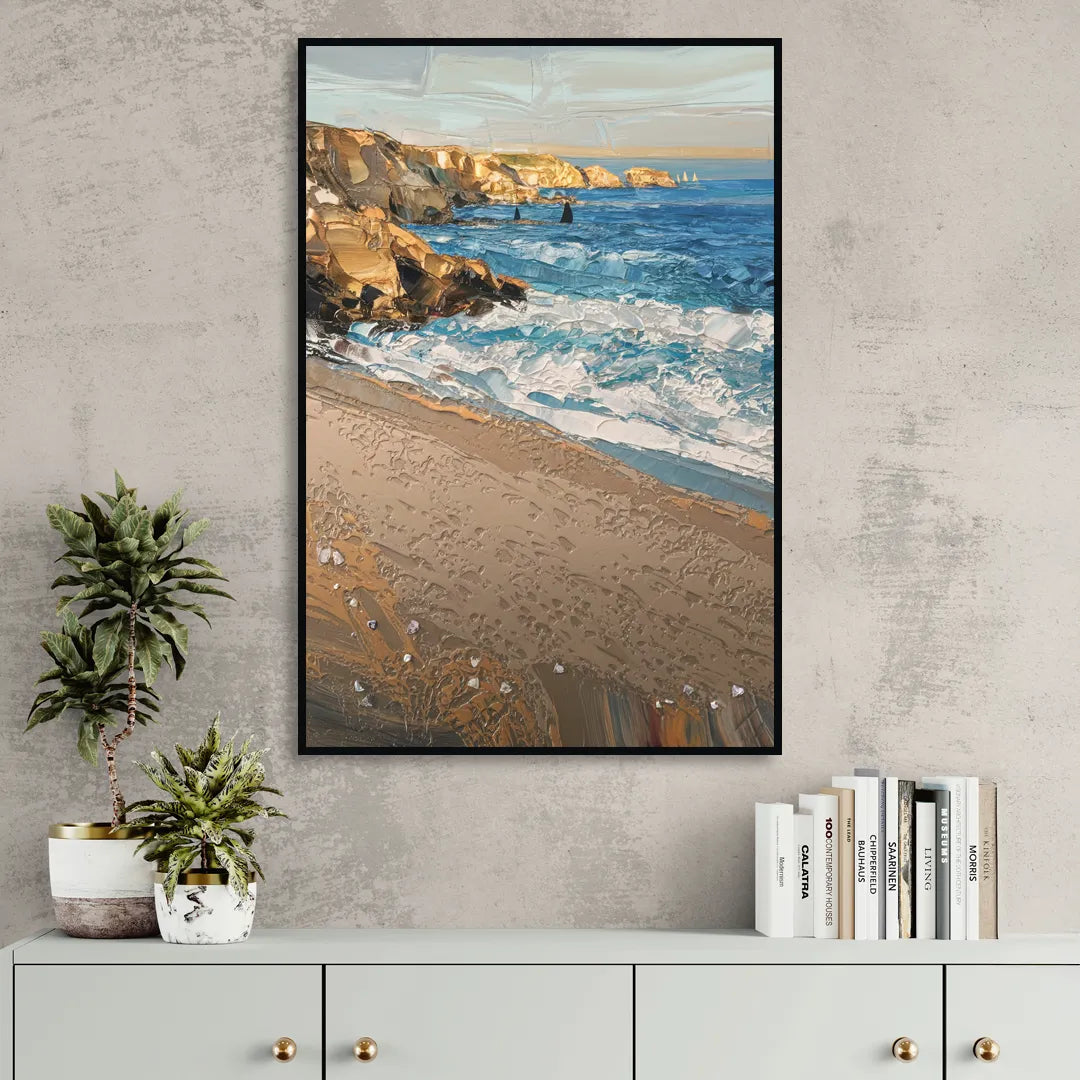 La Jolla Golden Coast Sitting Room - Black Canvas Wall Art