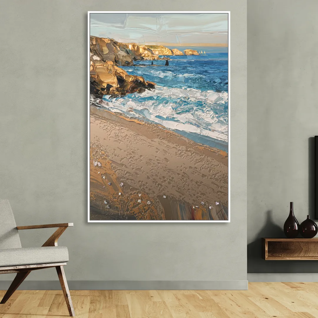 La Jolla Golden Coast Living Room - White Canvas Wall Art