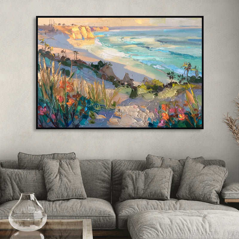 La Jolla Pacific Blues Sitting Room - Black Canvas Wall Art