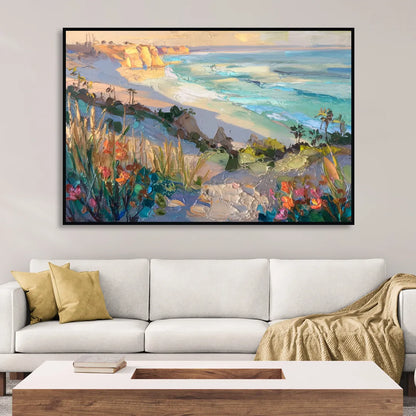 La Jolla Pacific Blues Living Room - Black Canvas Wall Art