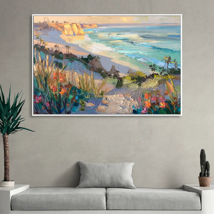 La Jolla Pacific Blues Living Room - White Canvas Wall Art