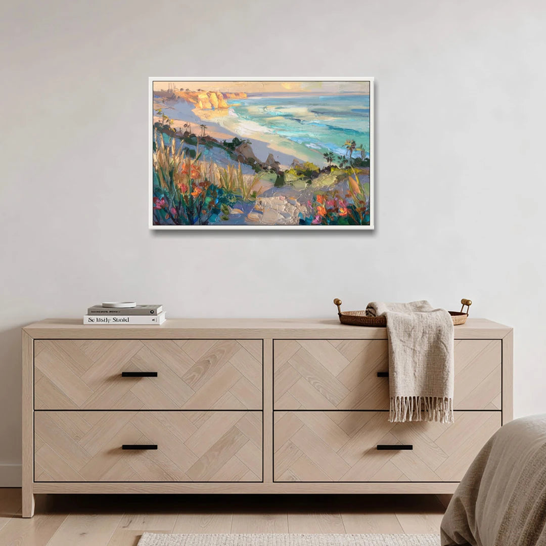 La Jolla Pacific Blues - White Framed Canvas Wall Art - Coffee Table - 36x24