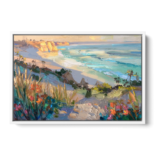 La Jolla Pacific Blues - White Framed Canvas Wall Art - Front