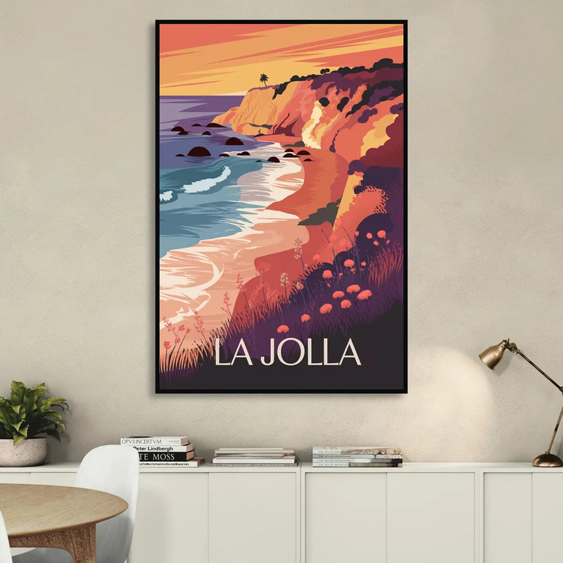 La Jolla Sunset Views Sitting Room - Black Canvas Wall Art