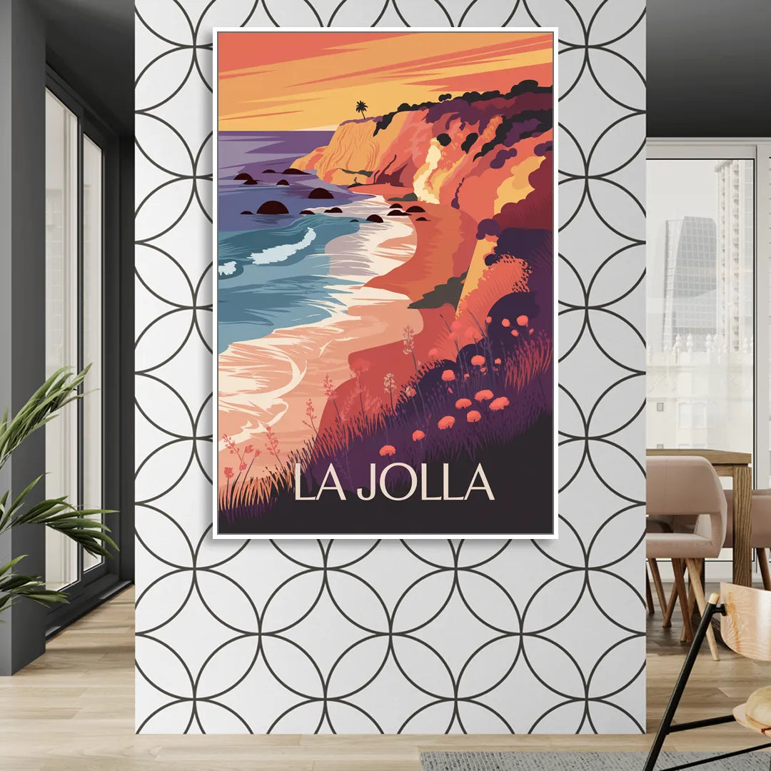 La Jolla Sunset Views Living Room - White Canvas Wall Art