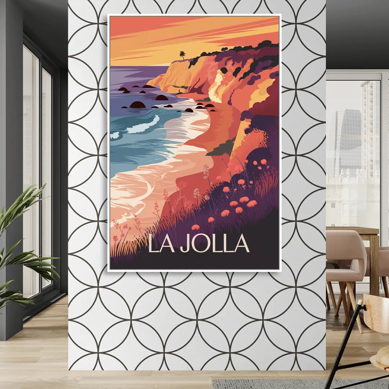 La Jolla Sunset Views Living Room - White Canvas Wall Art