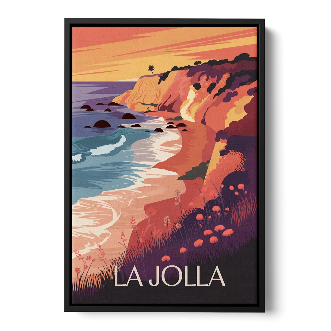 La Jolla Sunset Views Front - Black Canvas Wall Art