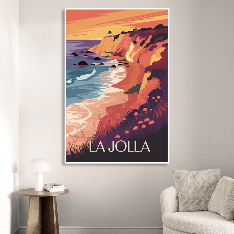 La Jolla Sunset Views Sitting Room - White Canvas Wall Art