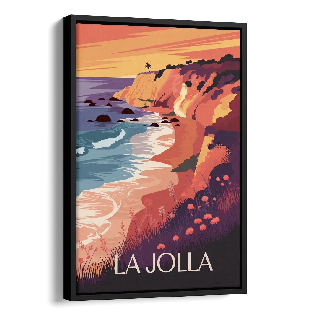 La Jolla Sunset Views Side - Black Canvas Wall Art