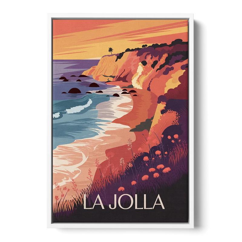 La Jolla Sunset Views Front - White Canvas Wall Art