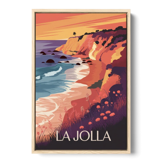 La Jolla Sunset Views - Oak Framed Canvas Wall Art - Front