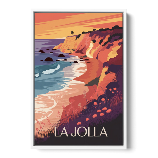 La Jolla Sunset Views - White Framed Canvas Wall Art - Front