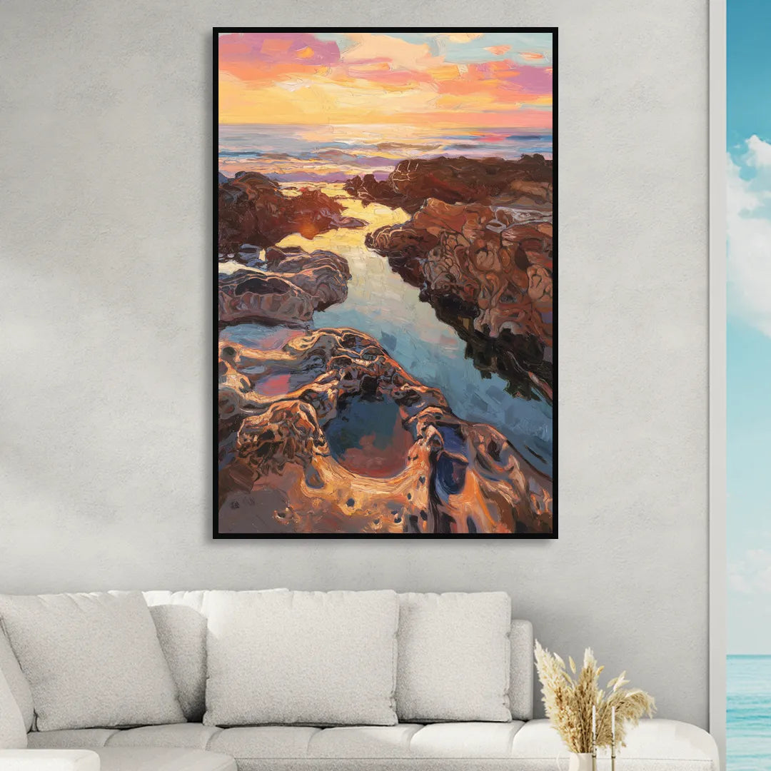 La Jolla Tidepools Sitting Room - Black Canvas Wall Art