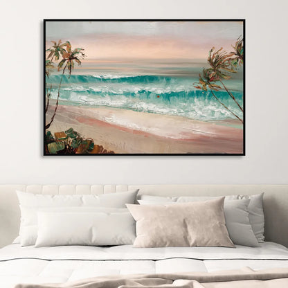 La Jolla Waves And Palms Sitting Room - Black Canvas Wall Art