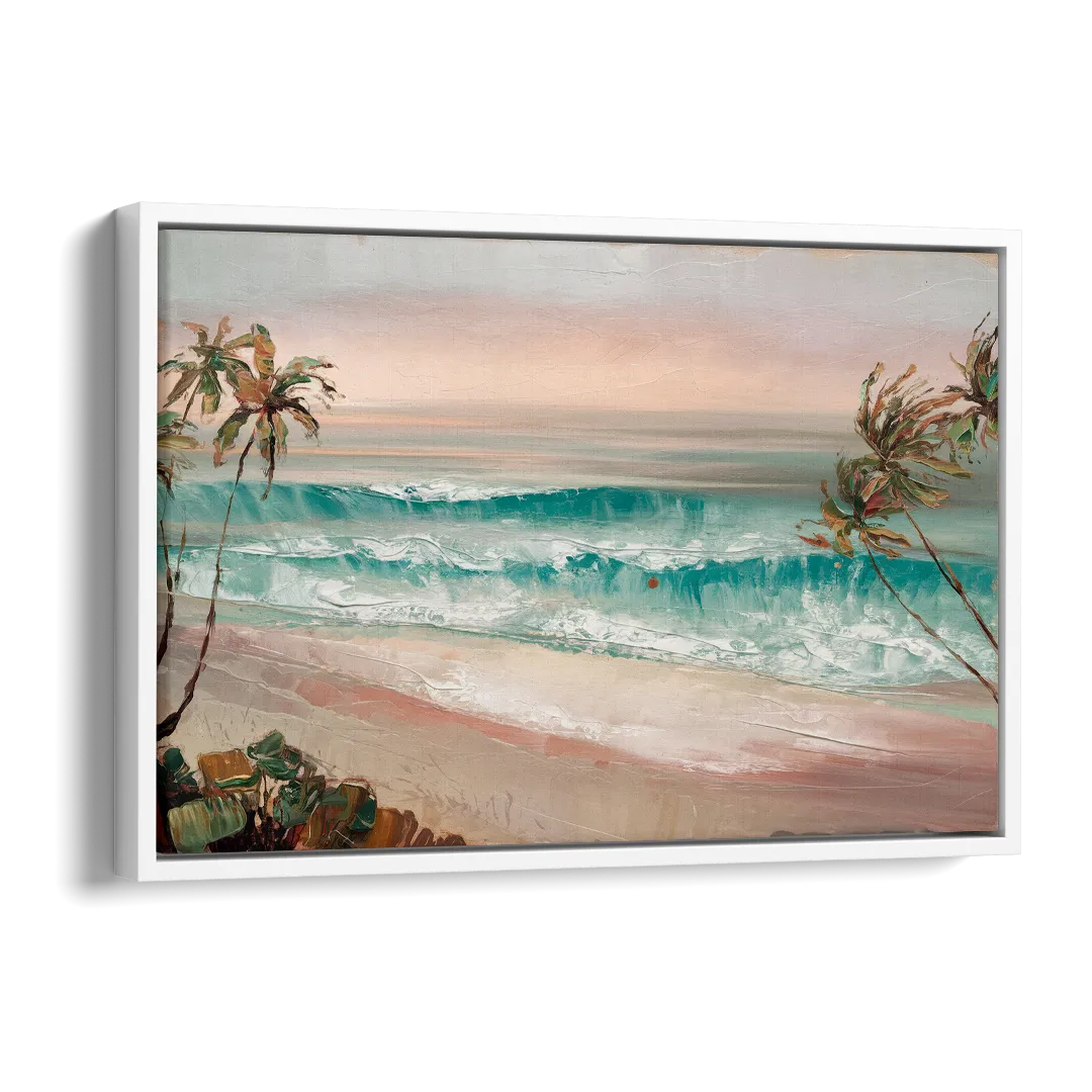 La Jolla Waves And Palms Side - White Canvas Wall Art