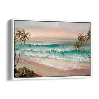 La Jolla Waves And Palms Side - White Canvas Wall Art