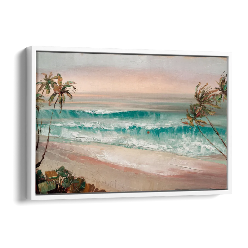 La Jolla Waves And Palms Side - White Canvas Wall Art