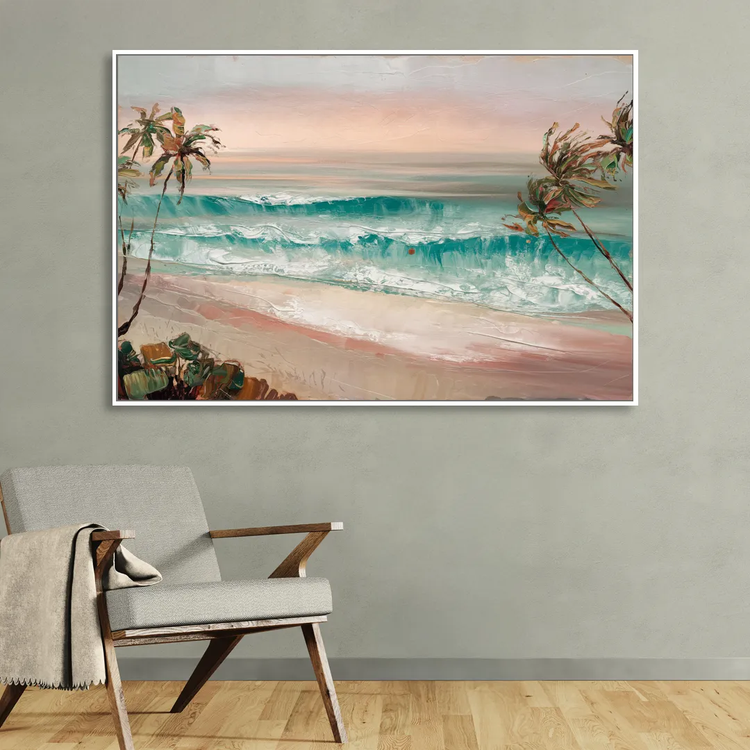 La Jolla Waves And Palms Living Room - White Canvas Wall Art
