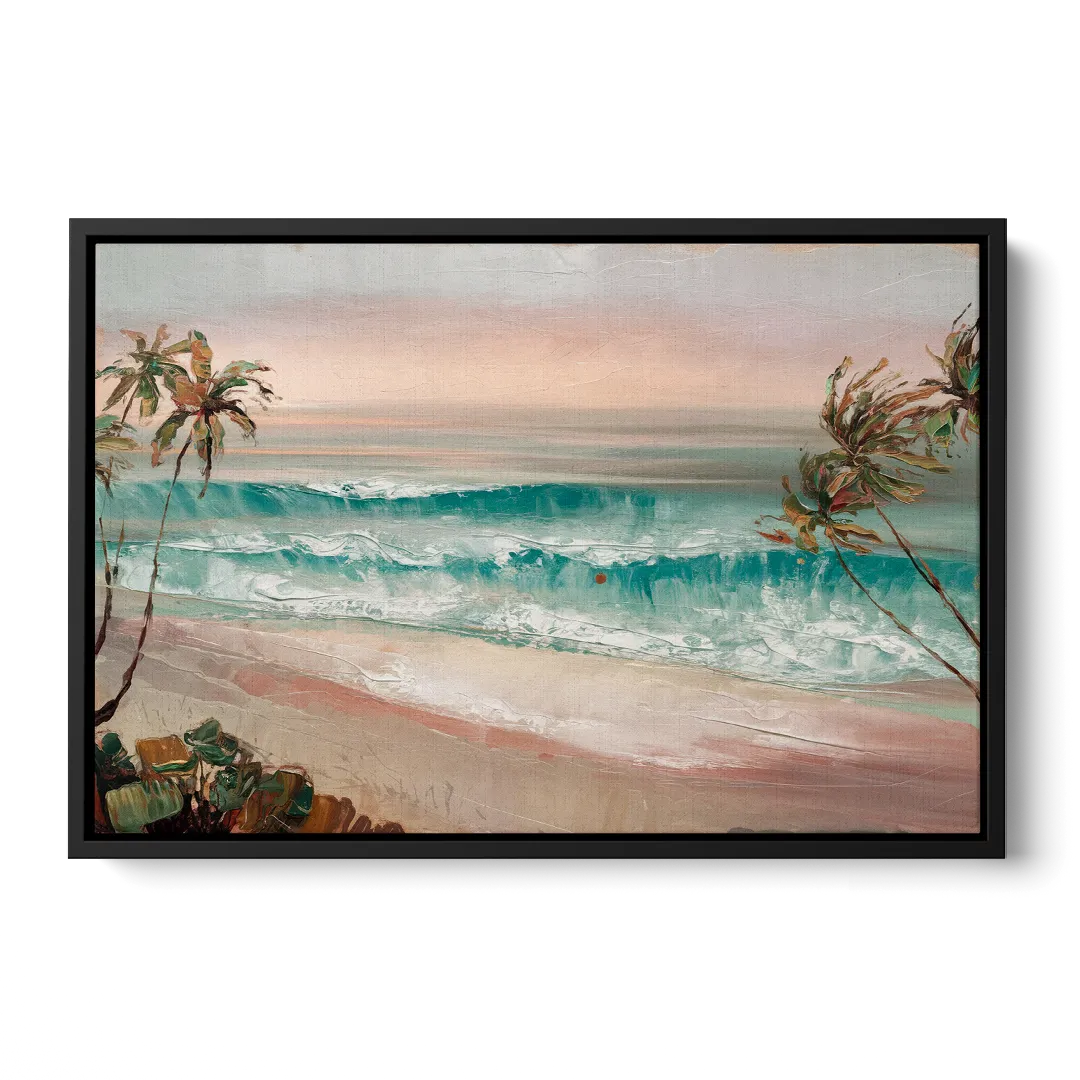 La Jolla Waves And Palms Front - Black Canvas Wall Art