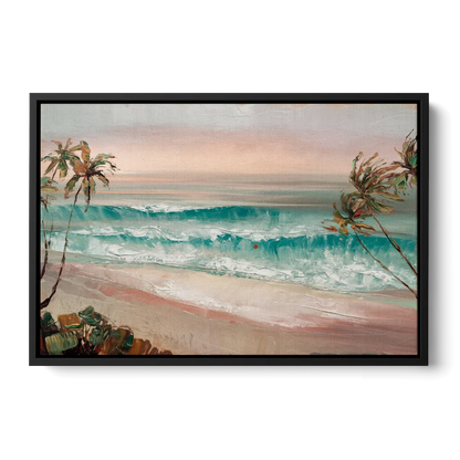 La Jolla Waves And Palms Front - Black Canvas Wall Art