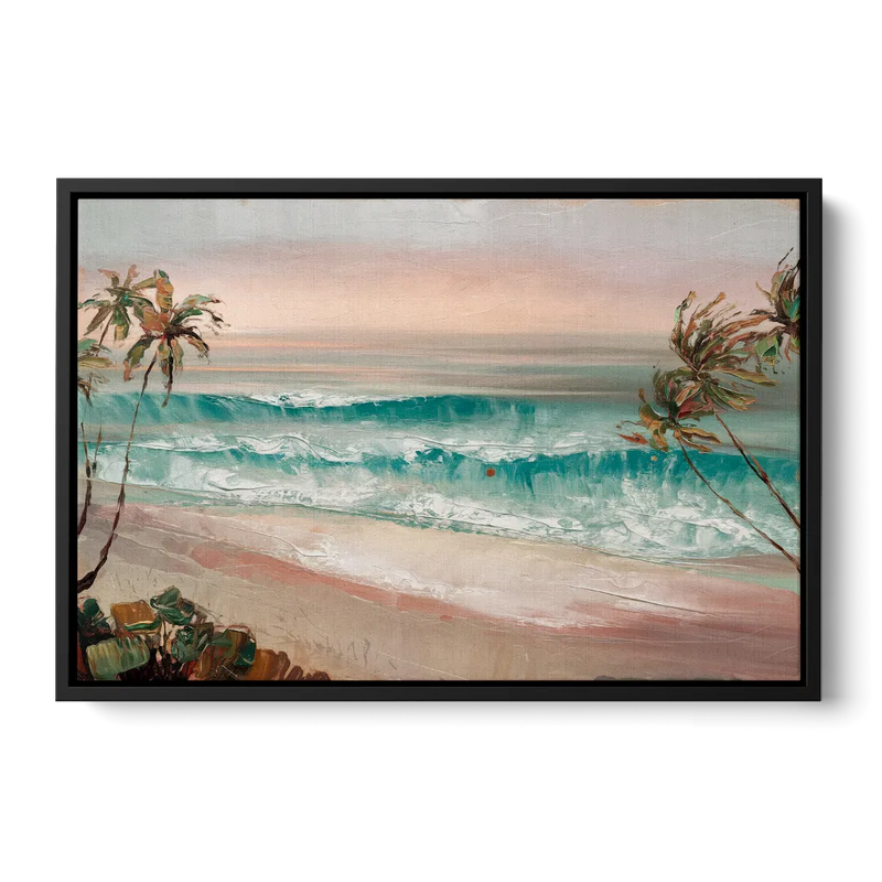 La Jolla Waves And Palms Front - Black Canvas Wall Art