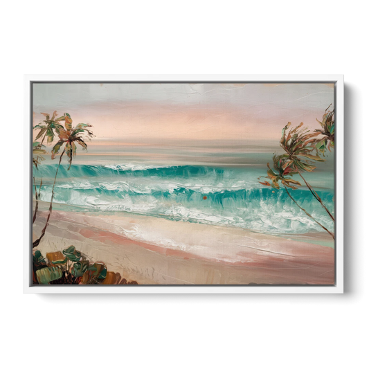 La Jolla Waves And Palms - White Framed Canvas Wall Art - Front