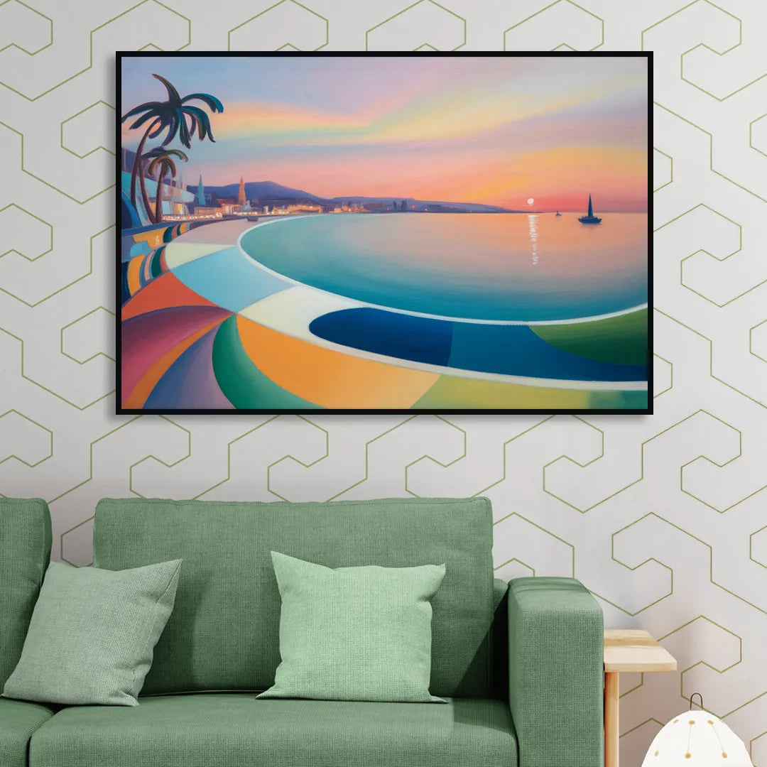 La Paz Malecón Sunset Living Room - Black Canvas Wall Art